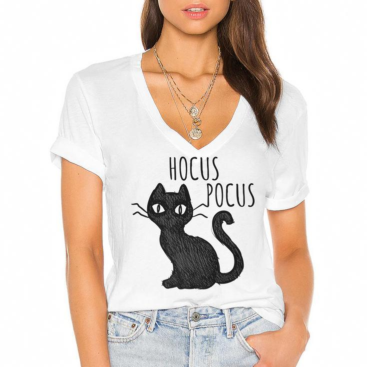 Halloween  For Cat Lovers | Hocus Pocus Black Cat  Women's Jersey Short Sleeve Deep V-Neck Tshirt
