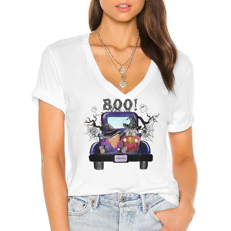 Halloween Gnomes Costume Funny Truck Spooky  Women's Jersey Short Sleeve Deep V-Neck Tshirt
