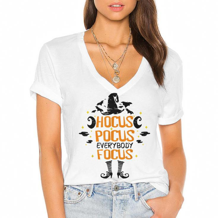 Halloween Hocus Pocus Everybody Focus Funny Teacher Costume  V2 Women's Jersey Short Sleeve Deep V-Neck Tshirt