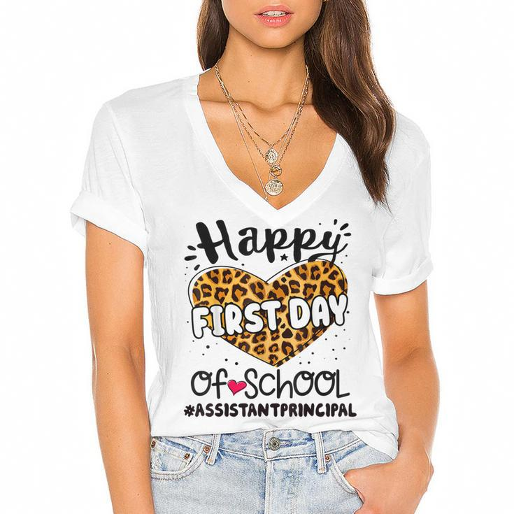 Happy First Day Of School Assistant Principal Back 100 Days  Women's Jersey Short Sleeve Deep V-Neck Tshirt