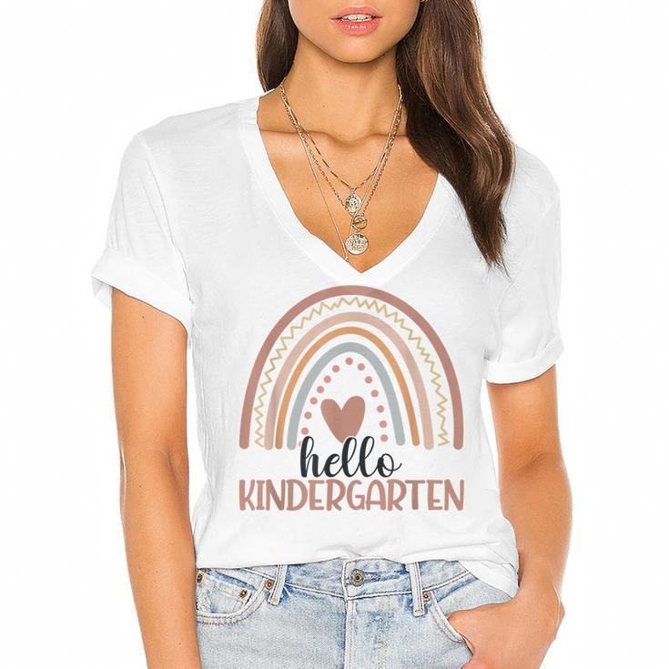 Hello Kindergarten Rainbow Back To School Kindergarten Squad  V2 Women's Jersey Short Sleeve Deep V-Neck Tshirt