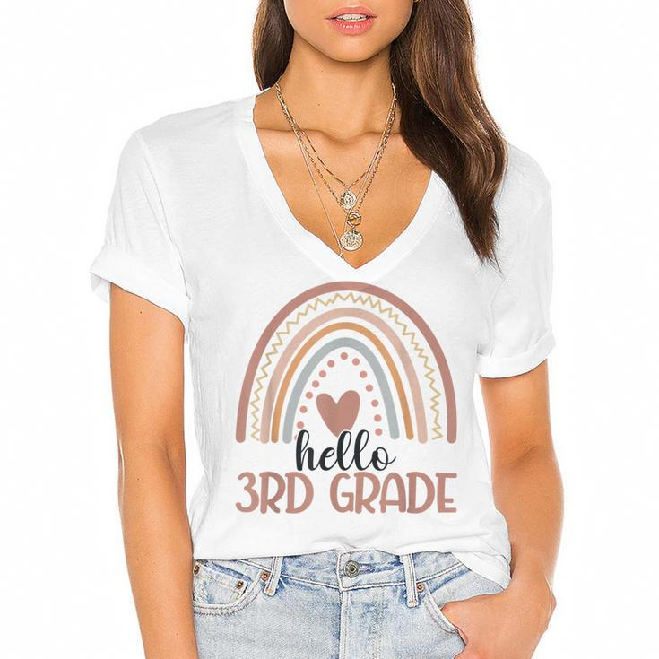 Hello Third Grade Rainbow Back To School 3Rd Grade Squad  Women's Jersey Short Sleeve Deep V-Neck Tshirt