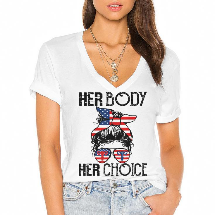 Her Body Her Choice Pro Choice Feminist  V3 Women's Jersey Short Sleeve Deep V-Neck Tshirt