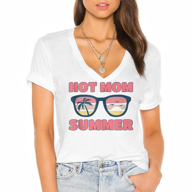 Hot Mom Summer  Hot Mom Summer Mother Hot Mom Summer  Women's Jersey Short Sleeve Deep V-Neck Tshirt
