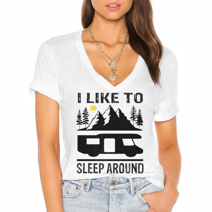 I Like To Sleep Around Camper   Women's Jersey Short Sleeve Deep V-Neck Tshirt