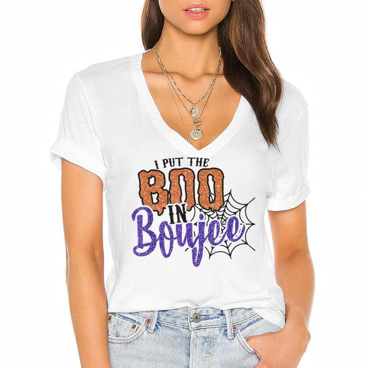 I Put The Boo In Boujee Funny Halloween Women's Jersey Short Sleeve Deep V-Neck Tshirt