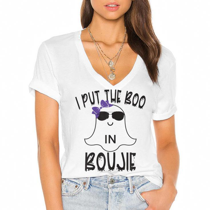 I Put The Boo In Boujie Funny Cute Halloween Costume Boujee  Women's Jersey Short Sleeve Deep V-Neck Tshirt