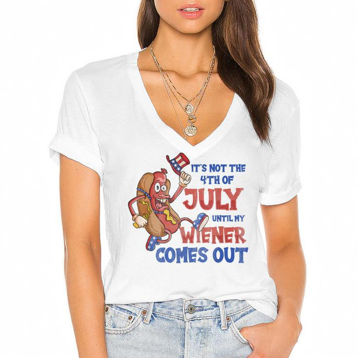 Its Not A Party Until My Wiener Comes Out 4Th Of July Wiener  V2  Women's Jersey Short Sleeve Deep V-Neck Tshirt