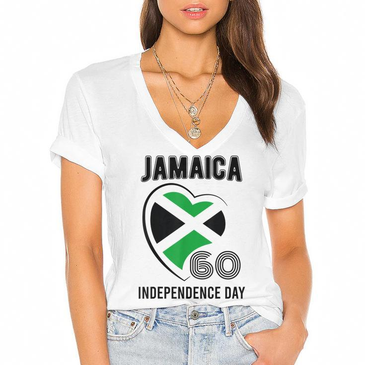 Jamaica 60Th Independence Day Jamaica 60 Independence Yellow  Women's Jersey Short Sleeve Deep V-Neck Tshirt