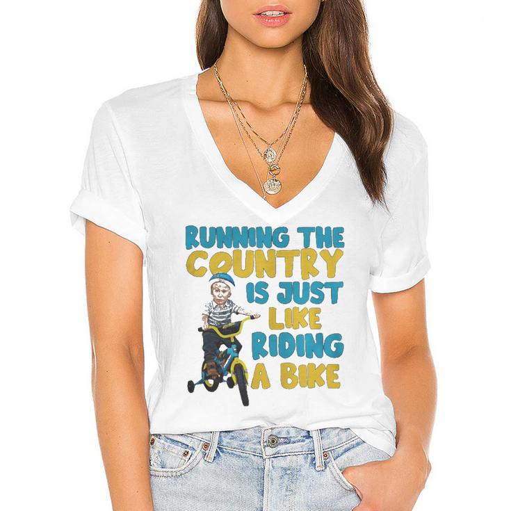 Joe Biden Running The Country Is Like Riding A Bike Women's Jersey Short Sleeve Deep V-Neck Tshirt