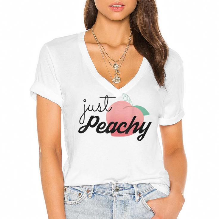 Just Peachy Womens Summer Vacation Girls Trip Besties Gifts  Women's Jersey Short Sleeve Deep V-Neck Tshirt