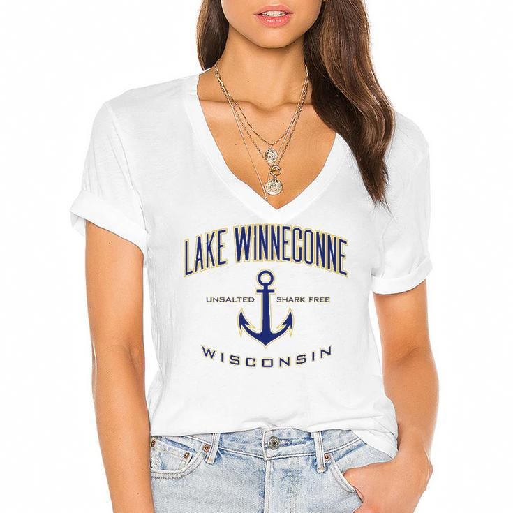 Lake Winneconne Wi  For Women &Amp Men Women's Jersey Short Sleeve Deep V-Neck Tshirt