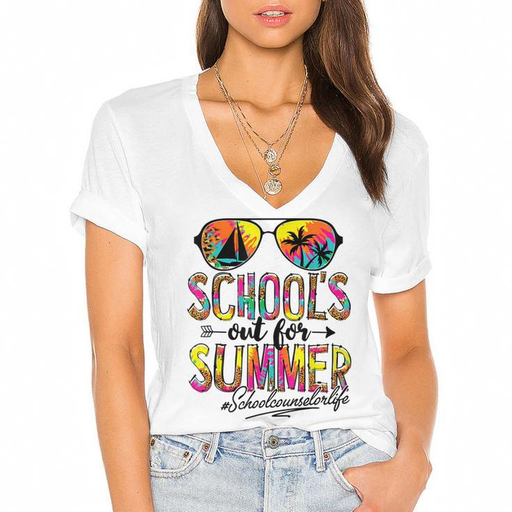 Last Day Of School Schools Out For Summer School Counselor  Women's Jersey Short Sleeve Deep V-Neck Tshirt