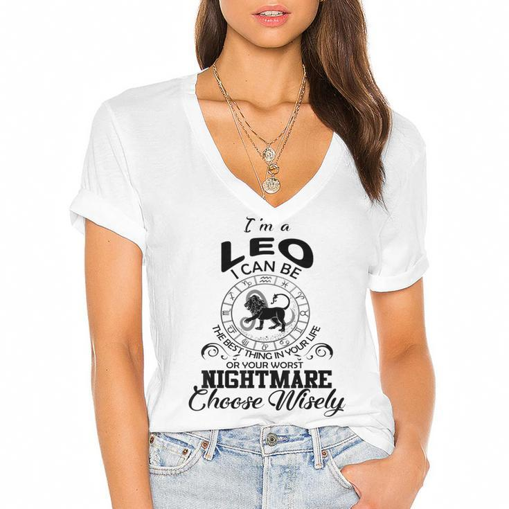 Leo Zodiac Sign Funny Horoscope Lion Birthday Party Costume  Women's Jersey Short Sleeve Deep V-Neck Tshirt