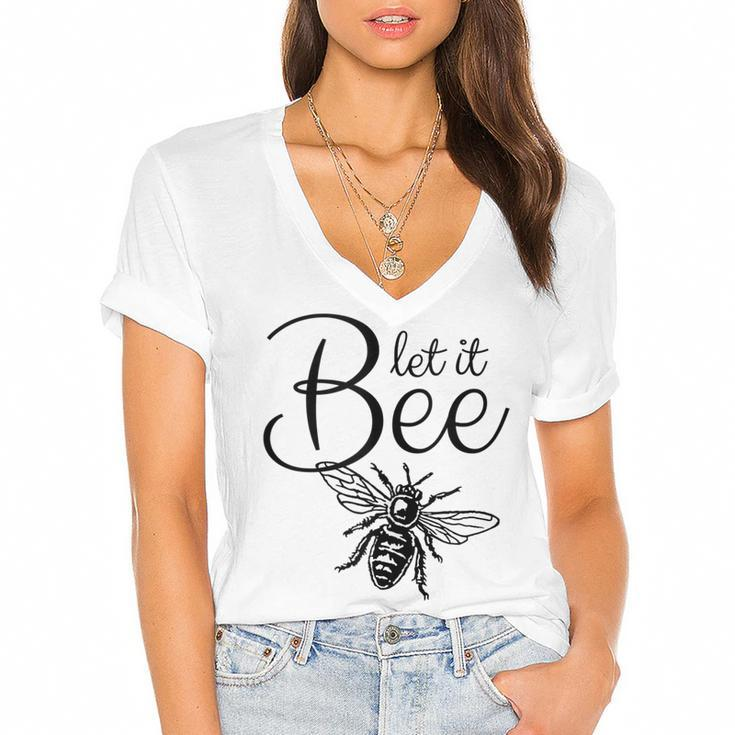 Let It Bee Black&White Bee Beekeeper  Women's Jersey Short Sleeve Deep V-Neck Tshirt