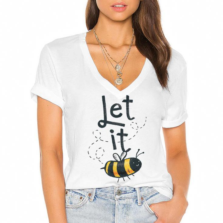 Let It Bee Happy Honey Bee Keeper Costume Mens Womens Kids  Women's Jersey Short Sleeve Deep V-Neck Tshirt