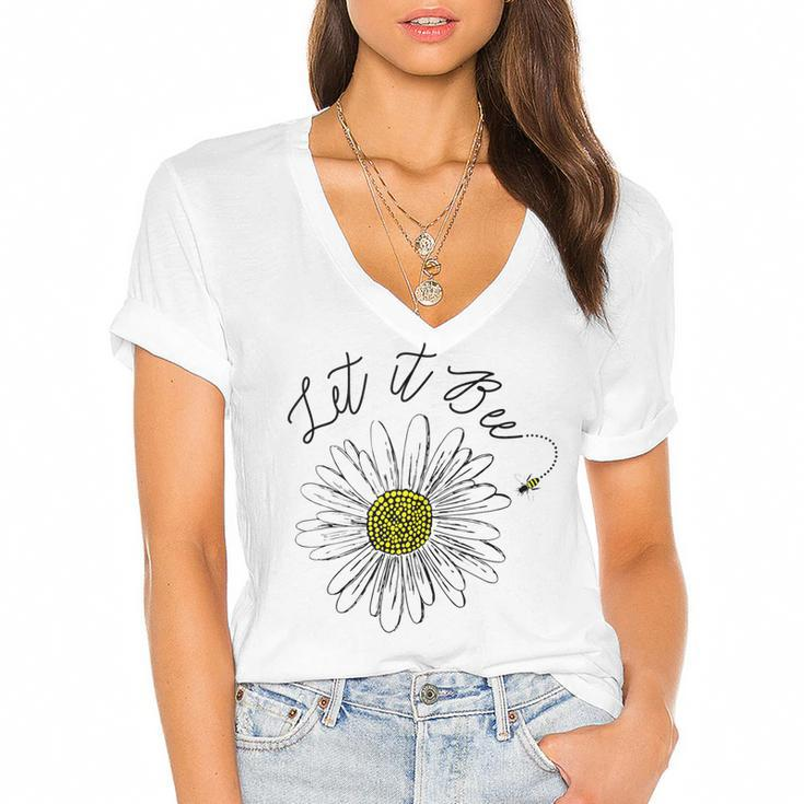 Let It Bee  Hippie Sun Flower Zone  Women's Jersey Short Sleeve Deep V-Neck Tshirt