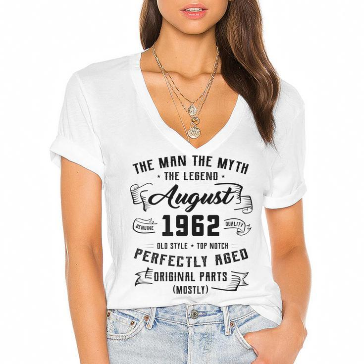 Mens Man Myth Legend August 1962 60Th Birthday Gift 60 Years Old   Women's Jersey Short Sleeve Deep V-Neck Tshirt