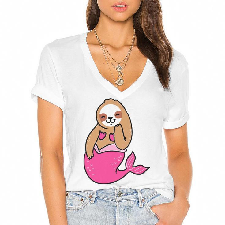 Mermaid Sloth  Cute Sloth Women's Jersey Short Sleeve Deep V-Neck Tshirt