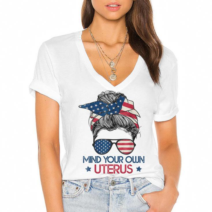 Mind Your Own Uterus Pro Choice Feminist Womens Rights   Women's Jersey Short Sleeve Deep V-Neck Tshirt
