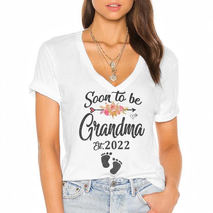 Mothers Day First Time Grandma Top Soon To Be Grandma 2022  Women's Jersey Short Sleeve Deep V-Neck Tshirt