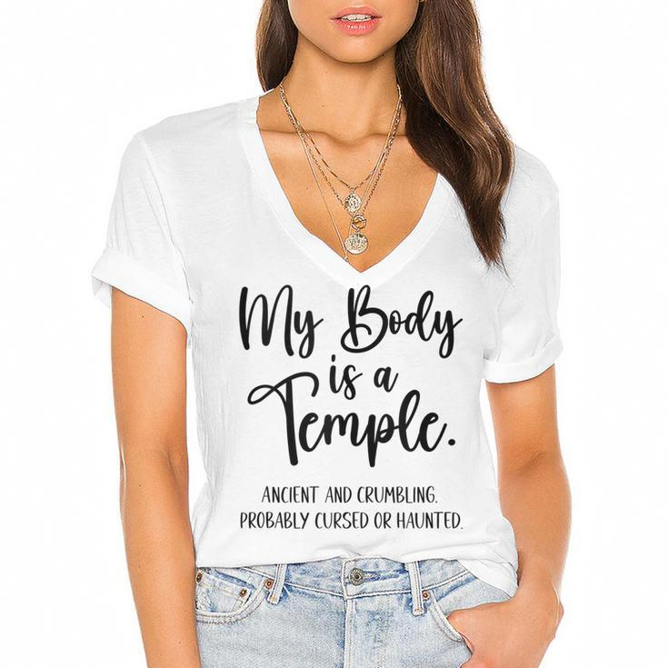 My Body Is A Temple Ancient & Crumbling Probably Cursed  V3 Women's Jersey Short Sleeve Deep V-Neck Tshirt