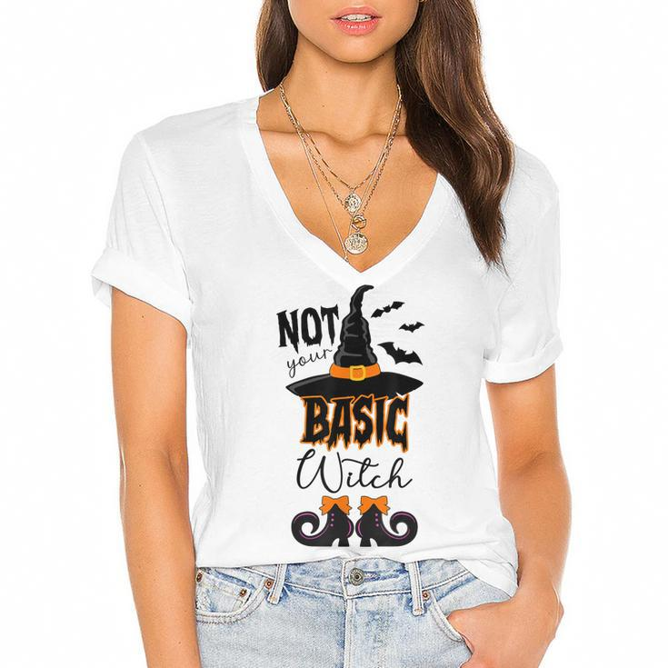 Not Your Basic Witch Halloween Costume Witch Bat  Women's Jersey Short Sleeve Deep V-Neck Tshirt