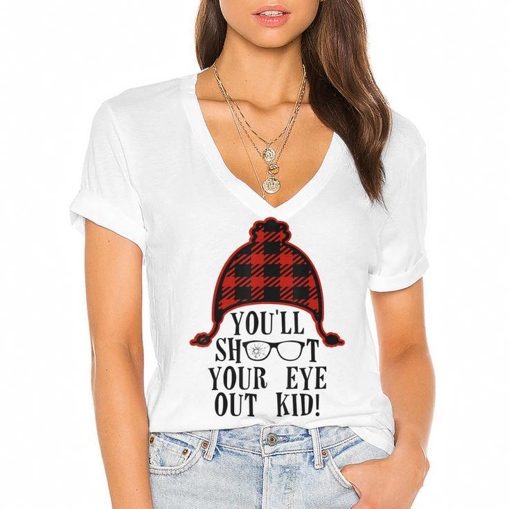 Oh Fudge Youll Shoot Your Eye Out Christmas Santa Claus Hat  Women's Jersey Short Sleeve Deep V-Neck Tshirt