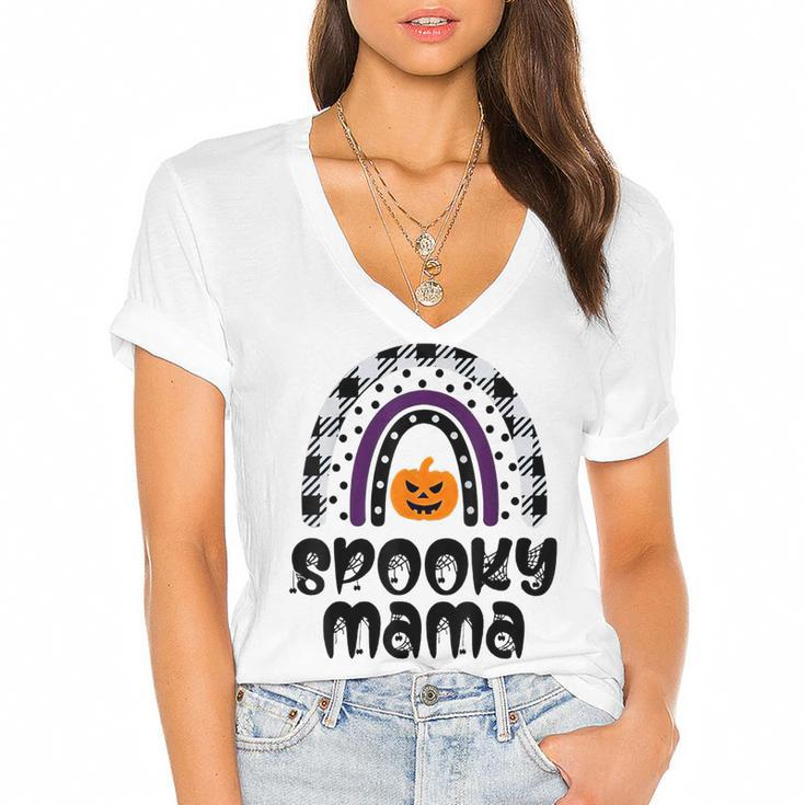One Spooky Mama Funny Family Halloween Costume Matching Gift  Women's Jersey Short Sleeve Deep V-Neck Tshirt