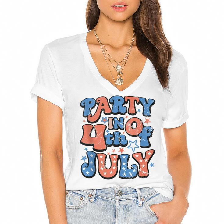 Party In The Usa Fourth Of July  4Th Of July Vintage  Women's Jersey Short Sleeve Deep V-Neck Tshirt