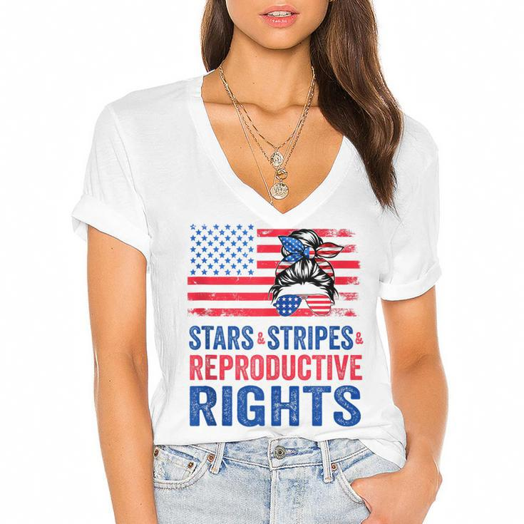 Patriotic 4Th Of July  Stars Stripes Reproductive Right  V2 Women's Jersey Short Sleeve Deep V-Neck Tshirt