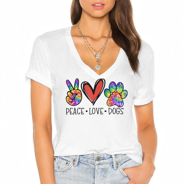 Peace Love Dogs Paws Tie Dye Rainbow Animal Rescue Womens  Women's Jersey Short Sleeve Deep V-Neck Tshirt