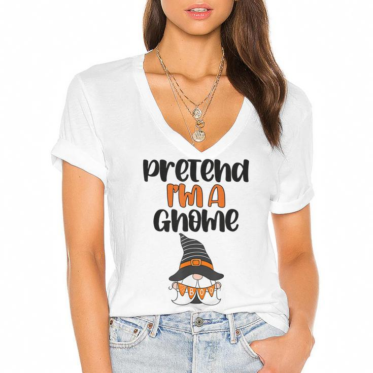 Pezo Pretend Im Gnome Funny Gnome Witch Autumn Halloween  Women's Jersey Short Sleeve Deep V-Neck Tshirt