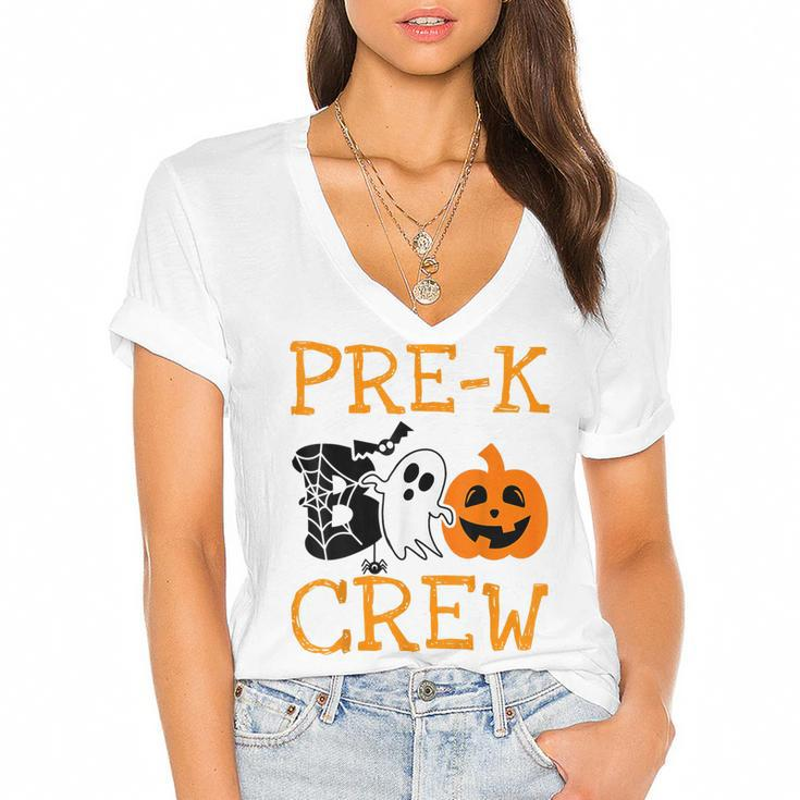 Pre-K Boo Crew Vintage Halloween Costumes For Pre-K Teachers  Women's Jersey Short Sleeve Deep V-Neck Tshirt