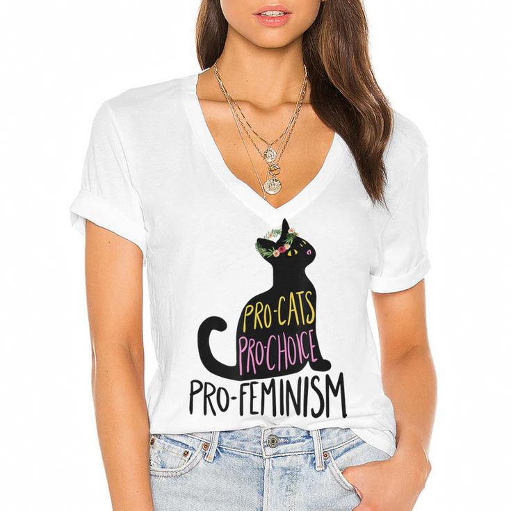 Pro Cats Pro Choice Pro Feminism Black Cat Lover Feminist  Women's Jersey Short Sleeve Deep V-Neck Tshirt