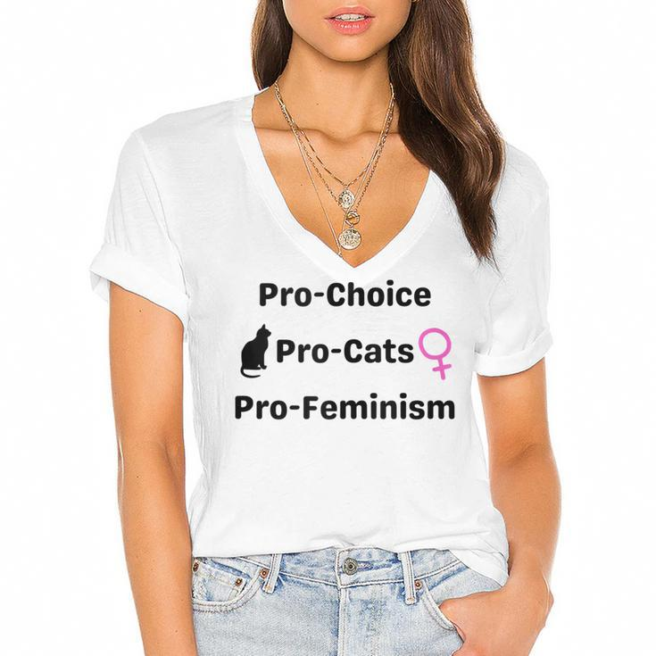 Pro Choice Feminism And Cats Cute Roe V Wade 1973  Women's Jersey Short Sleeve Deep V-Neck Tshirt