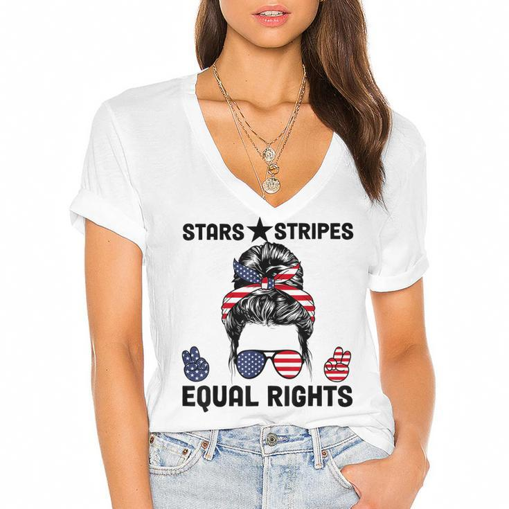 Pro Choice Feminist 4Th Of July - Stars Stripes Equal Rights  Women's Jersey Short Sleeve Deep V-Neck Tshirt