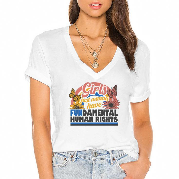 Pro Choice Girl Just Wanna Have Fundamental Human Rights Women's Jersey Short Sleeve Deep V-Neck Tshirt