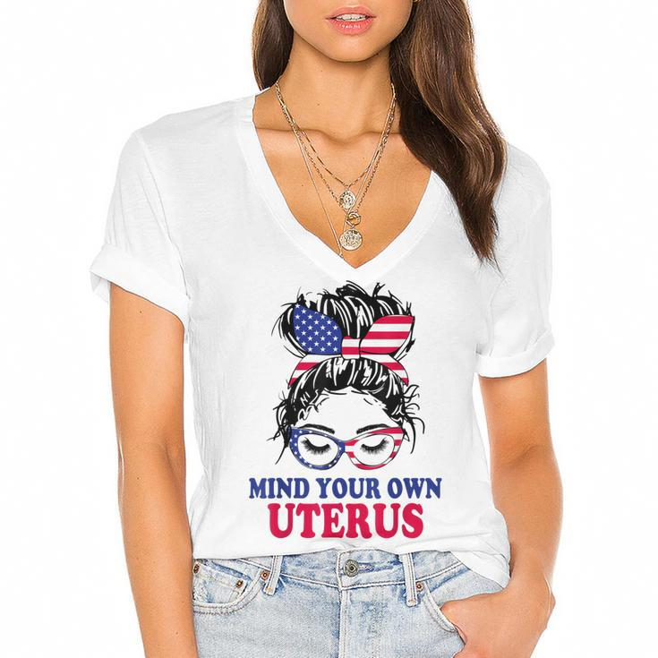 Pro Choice Mind Your Own Uterus Feminist Womens Rights   Women's Jersey Short Sleeve Deep V-Neck Tshirt