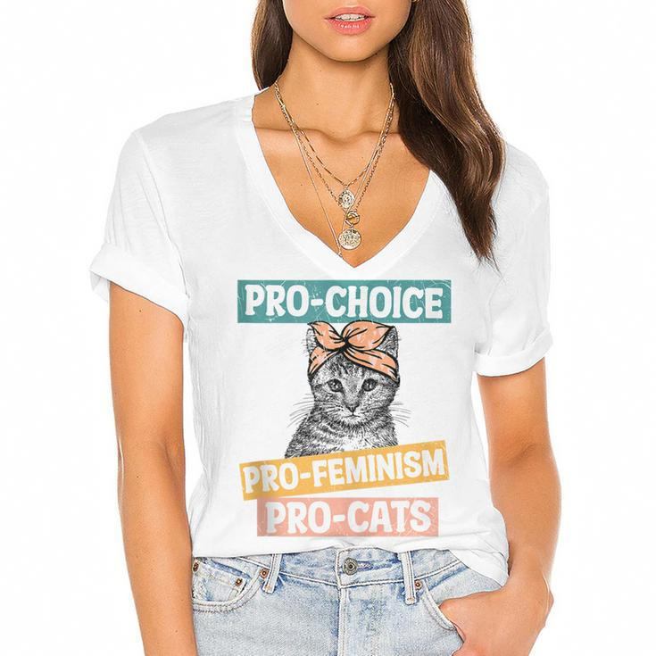 Pro Choice Pro Feminism Pro Cats Feminism Feminist  Women's Jersey Short Sleeve Deep V-Neck Tshirt