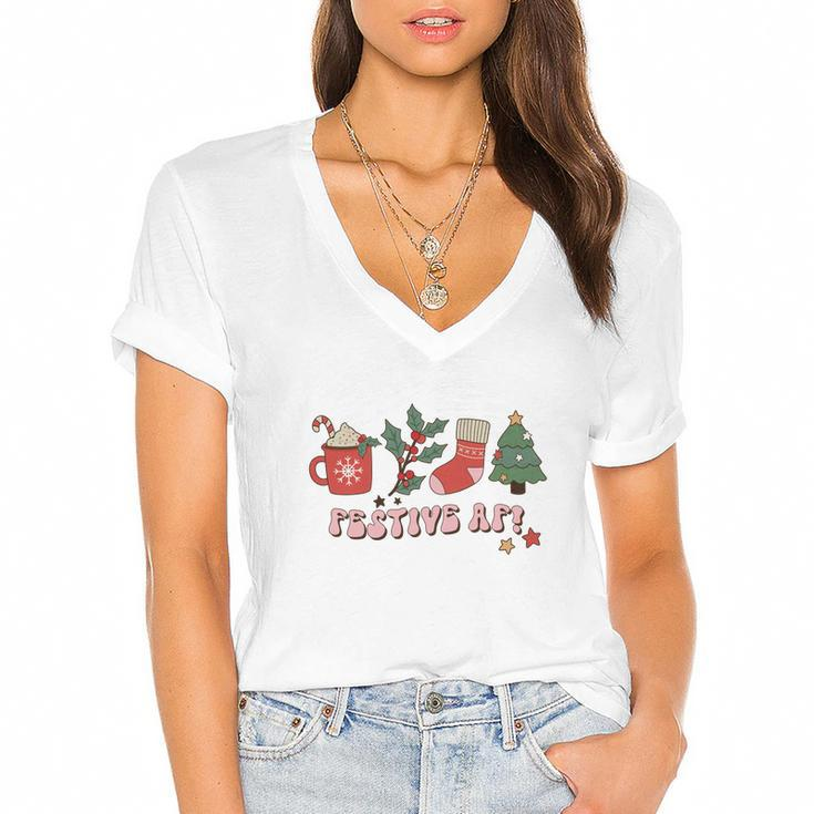 Retro Christmas Christmas Coffee Festive Af Women's Jersey Short Sleeve Deep V-Neck Tshirt