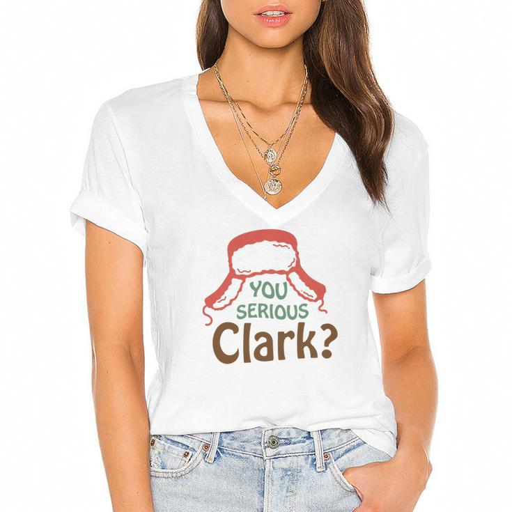 Retro Christmas You Serious Clark Women's Jersey Short Sleeve Deep V-Neck Tshirt