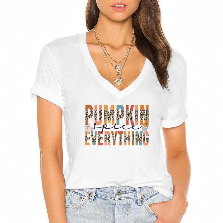 Retro Fall Pumpkin Everything Autumn Women's Jersey Short Sleeve Deep V-Neck Tshirt