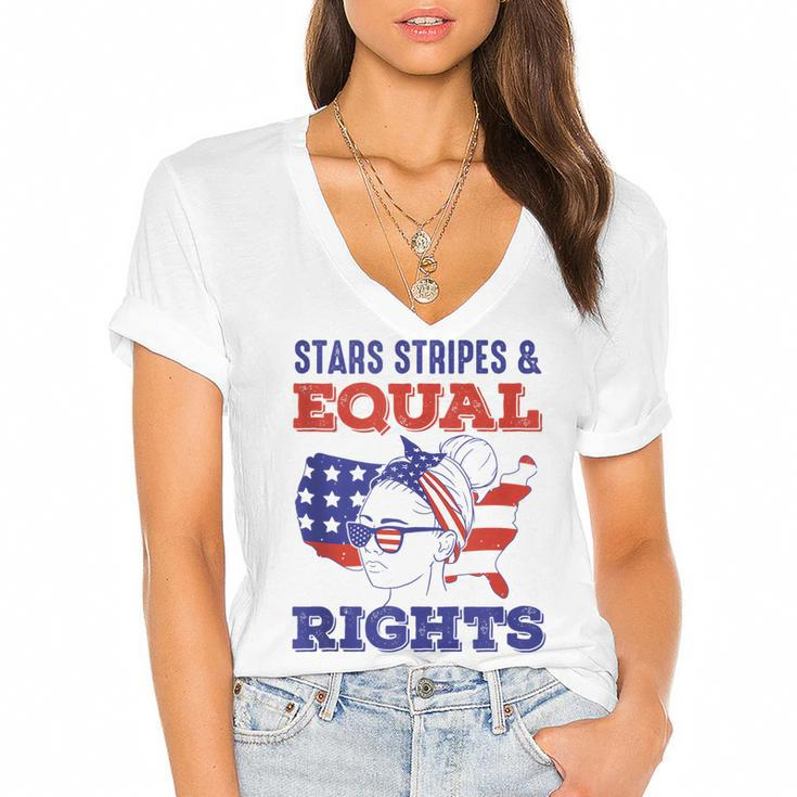 Retro Pro Choice Feminist Stars Stripes Equal Rights  Women's Jersey Short Sleeve Deep V-Neck Tshirt