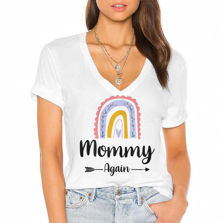 Soon To Be Mommy Again Rainbow Graphic Baby Announcement Family Women's Jersey Short Sleeve Deep V-Neck Tshirt