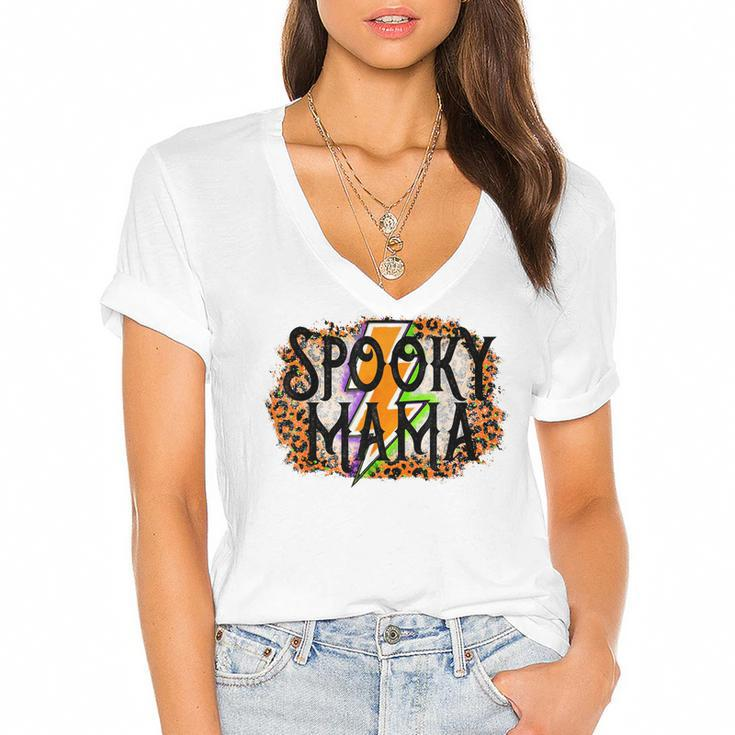 Spooky Mama Halloween Mama Mini Family Matching Costume  Women's Jersey Short Sleeve Deep V-Neck Tshirt