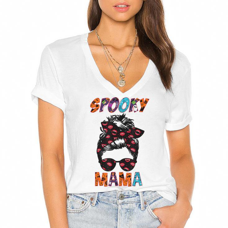 Spooky Mama Halloween Mom  Women's Jersey Short Sleeve Deep V-Neck Tshirt