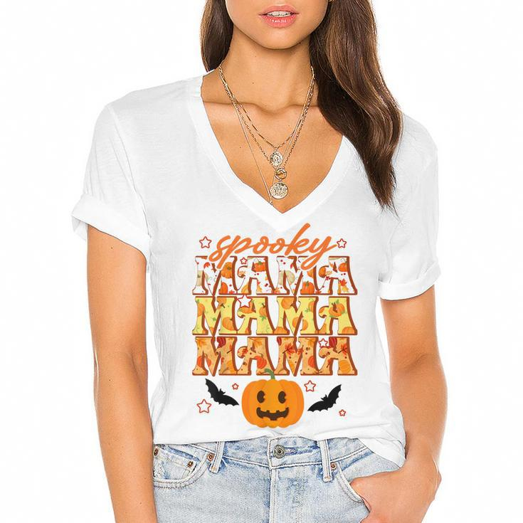 Spooky Mama Spooky Season Funny Halloween Mom Mommy Gifts  Women's Jersey Short Sleeve Deep V-Neck Tshirt