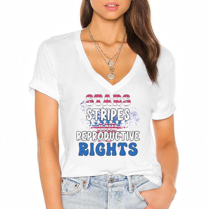 Stars Stripes Reproductive Rights 4Th Of July 1973 Protect Roe Women&8217S Rights Women's Jersey Short Sleeve Deep V-Neck Tshirt