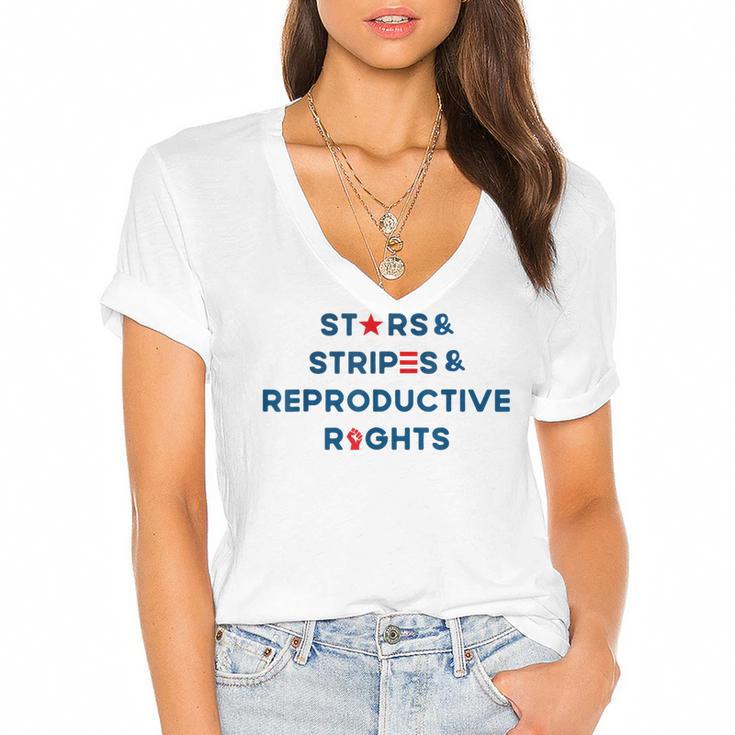 Stars Stripes Reproductive Rights 4Th Of July American Flag  V3 Women's Jersey Short Sleeve Deep V-Neck Tshirt